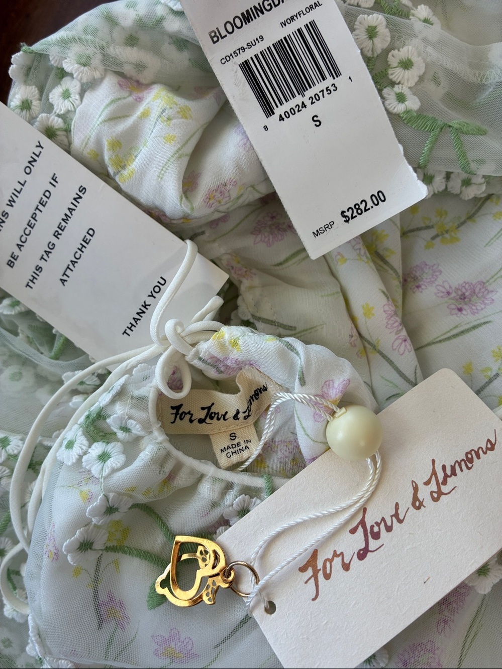 For Love And Lemons Dress "Eclair" Embroidered Flowers Mini New With Tags Small - Picture 8 of 8